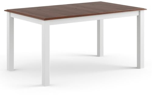 Lomadox Esszimmer Tisch Ausziehtisch Esszimmertisch ausziehbar, Massivholz in weiß mit Walnuss Optik