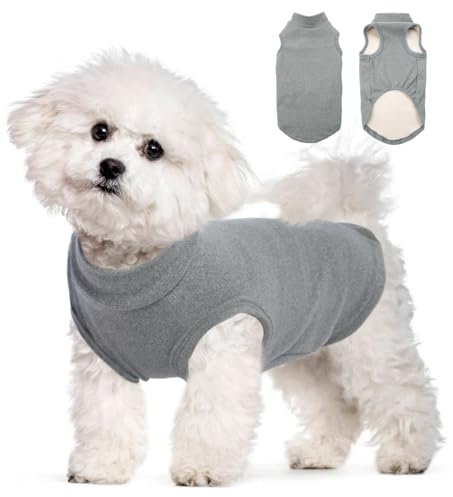 Katzinst Hundepullover Fleece Weste Dehnbares und Warmes Sweatshirt Hunde T-Shirt Hundeweste für Kleine Hundepullover für Bichons Schnauzer Zwergspitz Grau M