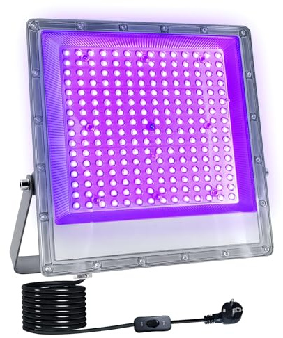 LED Schwarzlicht Strahler 200W, Indmird Schwarzlichtlampe IP66 Wasserdicht UV Strahler Außen mit Stecker Schalter, 395-400nm UV Partylicht Blacklight für Halloween Party Deko Aquarium Bar Neonfarben