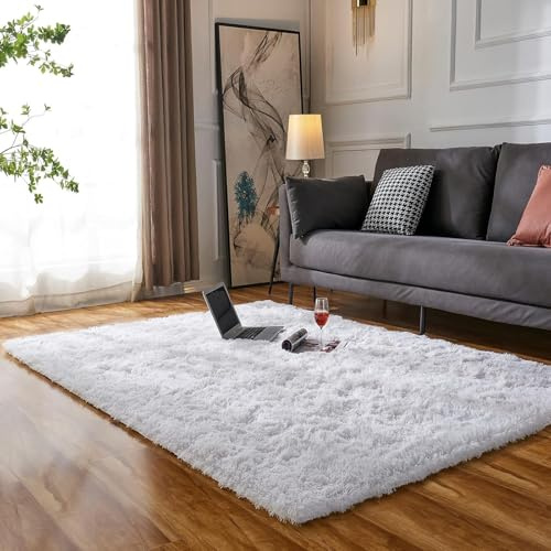 XUEDNGM Shaggy Hochflor Teppich Fellteppich 50 x 85 cm Waschbar Bis 30 Grad, Super Soft, Anti-Rutsch, Flauschig Teppich Wohnzimmer Flauschig Teppich Flauschiger für Wohnzimmer, Schlafzimmer, Weiß