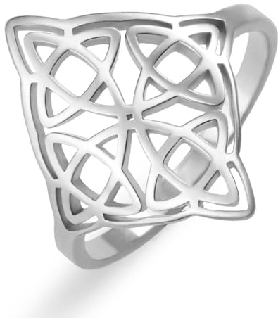 kkjoy Bague de Nœud de Sorcières en Acier Inoxydable Bague de Nœud Magique Celtique Symbole Païen Wiccan Amulette de Sorcellerie Bijoux pour Femmes Charmant Dames (Style 2, Argent, Diamètre 21mm)