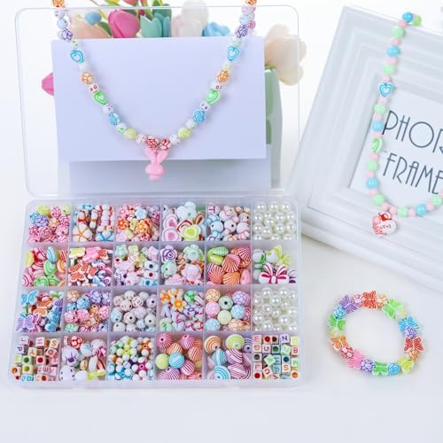 DIY Armband Set, ein durchdachtes Geschenk für Kinder, bunte Perlen, die in Armbänder und Halsketten für kreativen Schmuck geflochten werden können