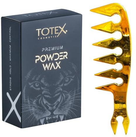Totex Premium Hair Styling Powder Wax 20g | Magic Volumising Texturising Dust | Ultra Strong Matte Hold | Long Lasting Volume for Hair & Beard | With Fantail Gold Comb No3 Anti-Static Styling Tool