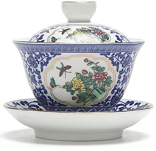 XDAWQP Service à thé Kung Fu en céramique Bleu et Blanc 180 ML Gaiwan Tasse à thé Bol Soupière pour cérémonie du thé