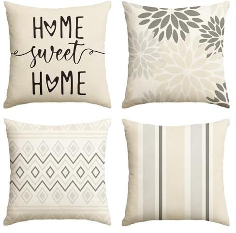 Artoid Mode Cream Weiß Dahlien Geometrisch Frühling Kissenbezüge 4er Set, 40x40 cm Zierkissenbezug Cushion Cover Couch Wohnzimmer Außenbereich Deko