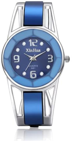 XinHua Elegante Damenuhr - Spangenuhr Damen mit Strasssteinen Uhren für Damen stilvolle Armbanduhr in Silber (Silber Blau)