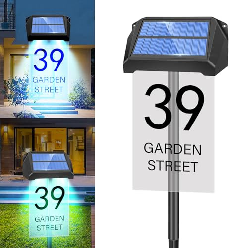 TOTHDATE Solar Hausnummer Beleuchtet, 10 Farben Personalisiert Hausnummernschild Beleuchtet 1200mAh IP65 Wasserdichte Adresstafel für Wandboden