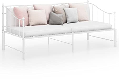 Fasba Ausziehbett Sofabett Ausziehsofa Bettgestell Tagesbett Schlafsofa Gästebett Bett Metallbett Bettsofa Couch Sofa Weiß Metall 90x200cm