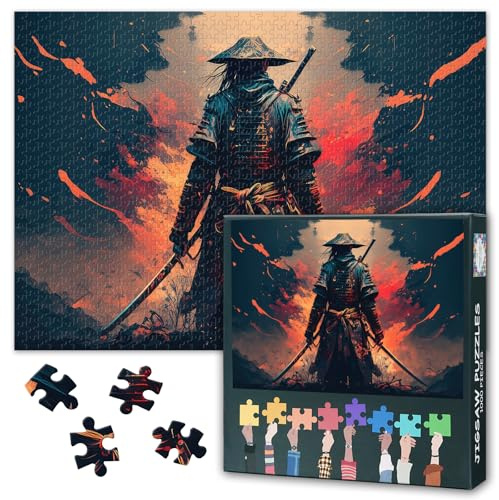 Guerrier Puzzles 1000 Pièces, Samouraï avec l'épée Puzzle Adulte, Puzzle 1000 Pièces Puzzles pour Adultes, Puzzle Impossible Jeu d'adresse pour Toute la Famille 70x50cm