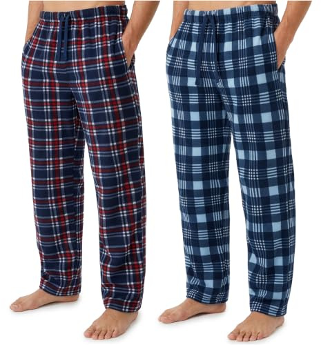 Get Trend Pyjama Trousers for Men & Teens, Pack of 2 PJ Pants, Loungewear & Nightwear, Checked Design Bottoms, Gifts for Men