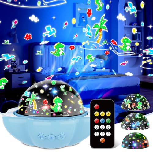 JKGIFTS Nachtlicht Kinder - Dinosaurier Spielzeug für 1-9 Jahre Jungen Mädchen Sternenhimmel Projektor Kinder 4 in 1 LED Projektor Sternenhimmel Nachttischlampe Fernbedienung Spielzeug Weihnachten