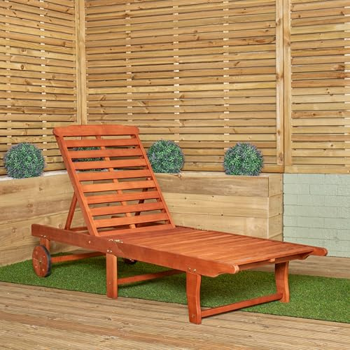Samuel ALEXANDER 1.9m x 0.6m Outdoor Wooden Adjustable Foldable Sunlounger with Wheels