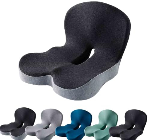 Aurorize Back and Seat Cushion, Office Chair Cushion Car Seat Cushion, Ergonomic Memory Foam Seat Cushion Comfortable Non-Slip Lumbar Support, Suitable for Car and Office (Black Gray)