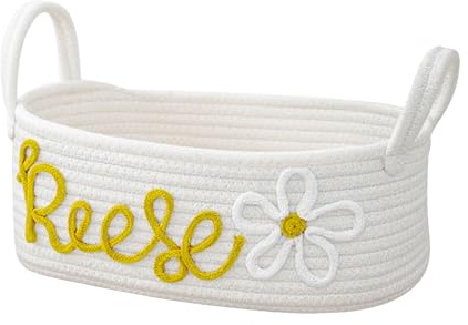 Baby Geschenkkorb - Wickel Organizer Korb Aufbewahrung Geflochten Aufbewahrungskörbe, Aufbewahrungskorb für Babyspielzeug und Kleidung, Baumwollkorb, Deco Korb für Kinderzimmer(30 * 19 * 12cm)