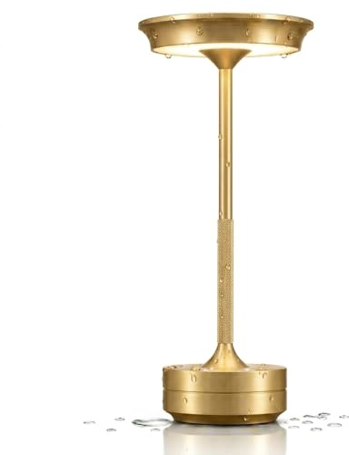designgold LED Tischlampe kabellos Akku, dimmbare Tischleuchte mit USB-C, 3 Lichtfarben & Touch Funktion, moderne Nachttisch-Lampe für Restaurant, Balkon, Schlafzimmer, Outdoor & Wohnzimmer, Gold