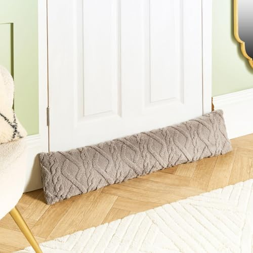 OHS Draught Excluder for Doors Cable Knit Decorative Wind Stopper for Doors Cold Air Door Draft Excluder Stopper Cushion Noise Blocker for Bottom of Door, Grey 20 x 90cm
