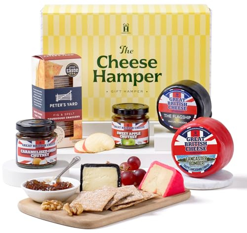 Hattie’s Gifts Cheese Lover’s Hamper - Artisan Cheese Gift Set with Award-Winning Waxed Truckles, Chutneys & Sourdough Crackers - Luxury British Food Hamper for Christmas, Birthdays & Gifting