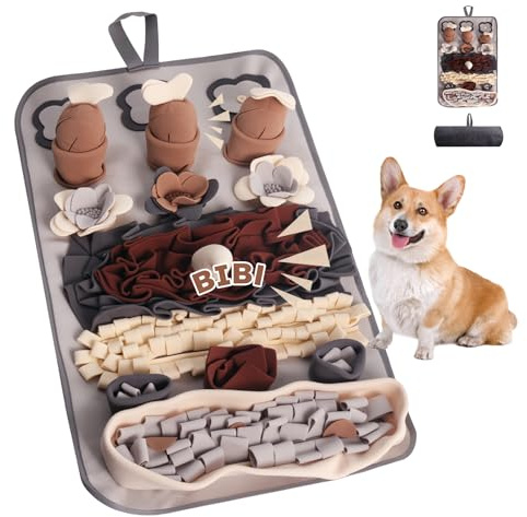 Auveach Schnüffelteppich für Hund mit 3 Quietsche-Karotten 80x45 cm Schnüffelmatte Spielteppich Hundespielzeug Intelligenz für Hunde Kleine & Große, Katze - Waschbar rutschfest (Grau)