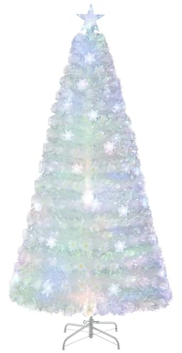 DREAMADE künstlicher Weihnachtsbaum mit Bunter Beleuchtung, weiß Kunstbaum mit LED-Lichter & Spitzen, Christbaum Tannenbaum Weihnachten (210 cm)