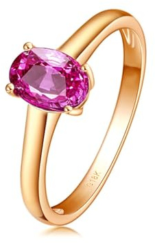 Homxi Trauring Damen Ringe Gold 585, Solitäre Oval mit Erstellter Rubin 1 Karat, Gold Verlobung Damen Ringe Gr. 47 (15.0)