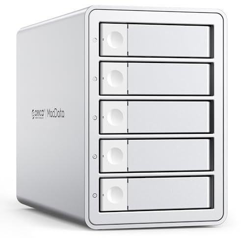 ORICO 5 Bay RAID Externe Festplattengehäuse für 2,5/3,5 Zoll SATA HDD/SSD bis zu 5X 22TB, USB3.0 Type-B Festplatten Dockingstation, Unterstützt RAID 0/1/3/5/10/PM (9958RU3)
