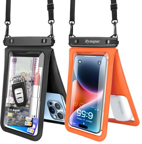 Rynapac IPX8 wasserdichte Handyhülle 8 Zoll, 2 Stück Wasserfeste Tasche | Doppeltes Taschen, Berührungsempfindliches, Unterwasserfotografie, für iPhone 17 16 15 Pro Max Strand Schnorcheln Schwimmen