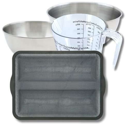 Zenker 9378050 Set à Pâtisserie Moule à 2 Baguettes de Pain 36 x 26 cm, Boulangerie, Silicone Fibre de Verre, 2 Bols Inox 20,5 et 25 cm, Verre Mesureur Plastique 1 L, Spatule, Noir