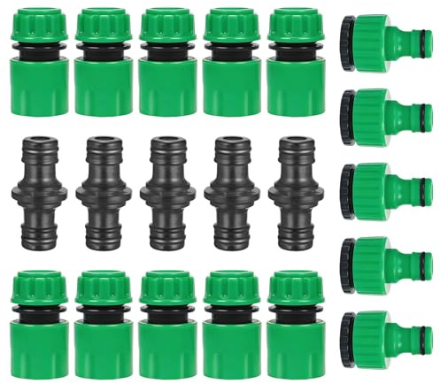 HIGA-JKL Garden Hose Tap Connector Kit 10 Quick Connectors 5 Double Male Snap Connectors & 5 Adjustable 1/2&3/4 Inch 2-in-1 Tap Connectors for Hose Pipe Tube Fittings, Outdoor & Garden Hose