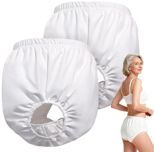 Florith 2 Pack Washable Reusable Adult Rubber Pants - Waterproof Incontinence Diaper Covers Leak-Proof Protective Underwear, Soft Noiseless Cloth-Like Plastic Pants for Men Women (White, S)