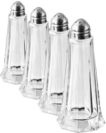 Fackelmann FM Professional Azucarero, Salero, Pimentero de Cocina con Tapa, Capacidad 40 ml, Recipiente de Cristal, Transparente y Plateado, 4,5x4,5x11cm, 1 ud. (Paquete de 4)