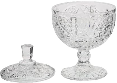 Kichvoe Tarro de cristal con tapa para - Recipiente decorativo de boticario - Servidor de pedestal vintage - Contenedor transparente para dulces, bufés y postres de boda