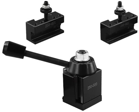 Serenophile Set di 3 portautensili per tornio a cambio rapido a cuneo (250-000, 250-001, 250-002) per torni oscillanti da 6-9 pollici - acciaio temprato, nero, bullone M10