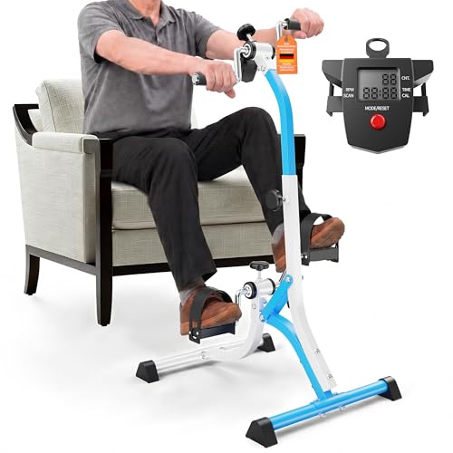 Heimtrainer Fahrrad, Reha-Heimtrainer für Senioren mit LCD-Display, Kompaktes Hand- und Fußtrainingsgerät für Physiotherapie und Fitness zu Hause (Blau ZQ1)