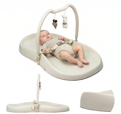 Kidnort Beroring Wickelauflage Wickelunterlage abwaschbar mit erhöhten Seiten und verstellbarem Gurt rutschfester Unterseite für Wickeltisch Wickelkommode Wickelaufsatz für Babys Soft Linen
