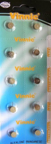 Vinnic AG1 L621 LR60 Pila alcalina (10 Pack) Utilizado en Relojes, calculadoras, Juguetes, láseres, Relojes, termómetros, y Muchos Otros artículos electrónicos.