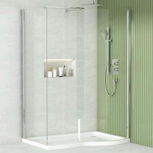 1400 x 900mm Curved Walk in Shower Enclosure with Tray 1400 x 900mm Right Handed 8mm Easy Clean Glass & Top Support Arm