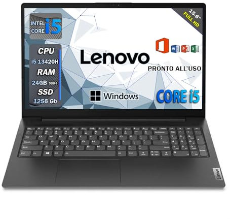 Lenovo Notebook i5 13Th | Pc portatile 24gb Ram ddr4 | Display 15.6 Full Hd | SSD 1000 Gb | Wi fi, Bt, Windows 11 Pro | Laptop pronto all’uso