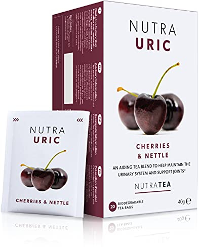 Nutra Tea NUTRAURIC Blasen und Nierentee, Brennnesseltee fördert Entwässerung, trägt zur Gesundheit der Gelenke bei, 60 wiederverwendbare Teebeutel, Kräutertee mit Kirschen & Brennnessel