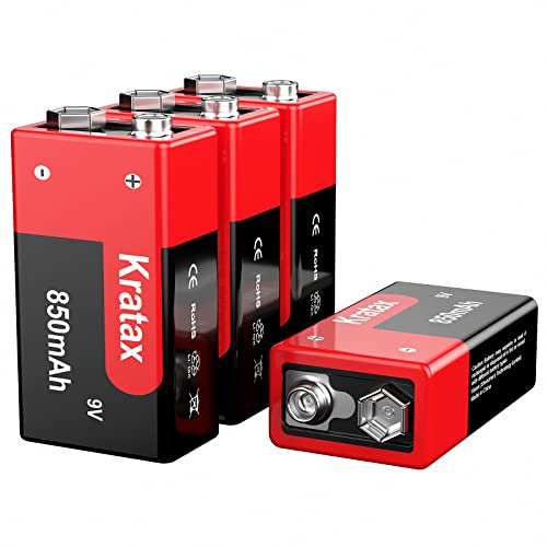 Kratax 9V 850mAh Li-ion Rechargeable Battery (4 Pack)
