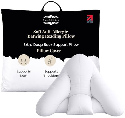 Original Sleep Company Batwing Pillow Cover White – Polycotton Cushion Cover, Orthopaedic Support Back Support Pillow Case with Hidden Zip, Decorative Sofa & Bed Throw Pillow, Made in Britain