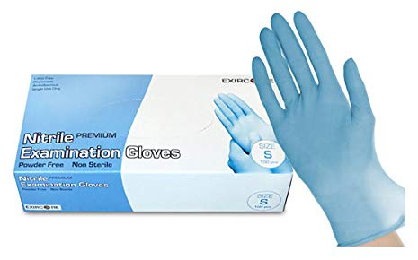 MW Nitril-Handschuhe 100 Stück in Spender-Box - puderfrei, Nicht steril, beidseitig tragbar - Blau (S)