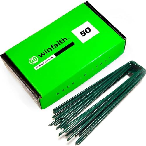 WINFAITH - 50 Grapas Malla Antihierbas en Acero Galvanizado a Prueba de Oxido, Grapas Cesped Artificial para Jardín, Huerto, Invernadero, para Terrenos Blandos (Medidas mm H150 x L30 x D3)