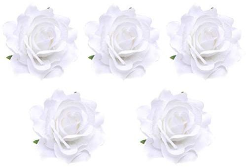 Lurrose 5 Stück Stoffblumen-Brosche 10 Cm Große Rosen Corsage Mit Haarclip Für Hochzeit Braut Brautjungfer Kleid Party Dekoration Weiß