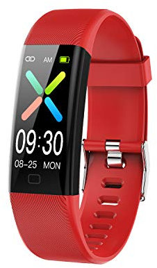 KuSONG Actividad Reloj Inteligente Deportivo con Pulsómetro Smartwatch Cronómetros Calorías Monitor de Sueñ Podómetro Pulsera Impermeable Hombre Mujer para Android iOS (rojo)