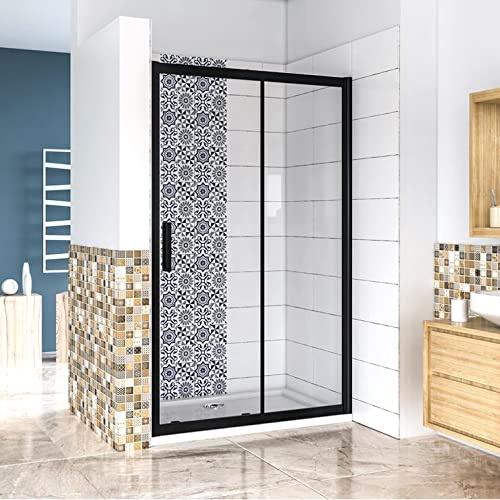 AICA porte de douche noir mat 100x195cm porte de douche avec l'amortisseur porte coulissante en 8mm verre anticalcaire