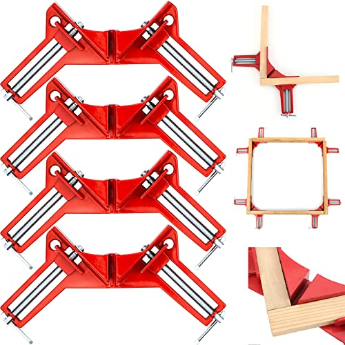90 Grad Rechts Winkel Klemme 4 Stück Winkelspanner Verstellbare Gehrungszwinge Schraubzwinge Set Ecke Klemme für Holzarbeiten Bilderrahmen Staffelei