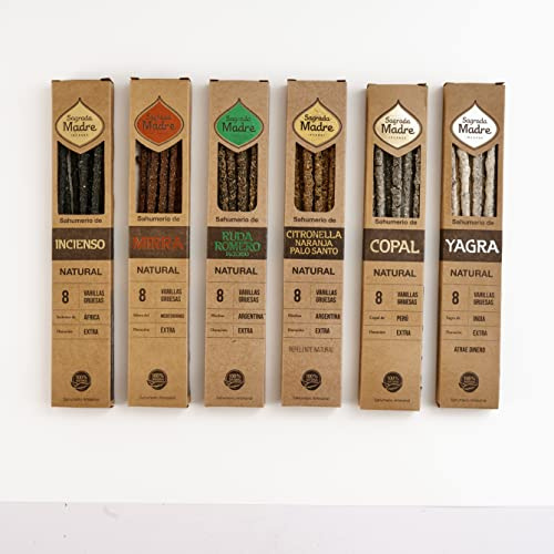 Sagrada Madre Yagra Myrra Ruda Rosmarin Copal Citronella Palo Santo Räucherstäbchen, 6 Stück