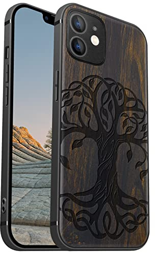 Carveit Étui en Bois pour iPhone 12, (Sombre-Arbre Celtique) | Bois Étui de Magnétique Téléphone Antichoc TPU, Protection Case Compatible Magsafe pour iPhone 12 Coque