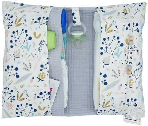 Große Windeltasche für unterwegs mit Namen personalisiert - für Mädchen und Jungen - Wickeltasche mit Waffelpique - Pusteblume pastell