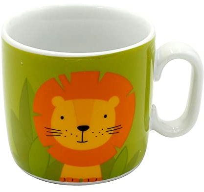 Dekohelden24 Tazza per bambini con manico, leone, scritta in lingua tedesca Mutig & Wild/H/Ø ca. 6,8 x 7,4 cm, capacità 150 ml, porcellana.